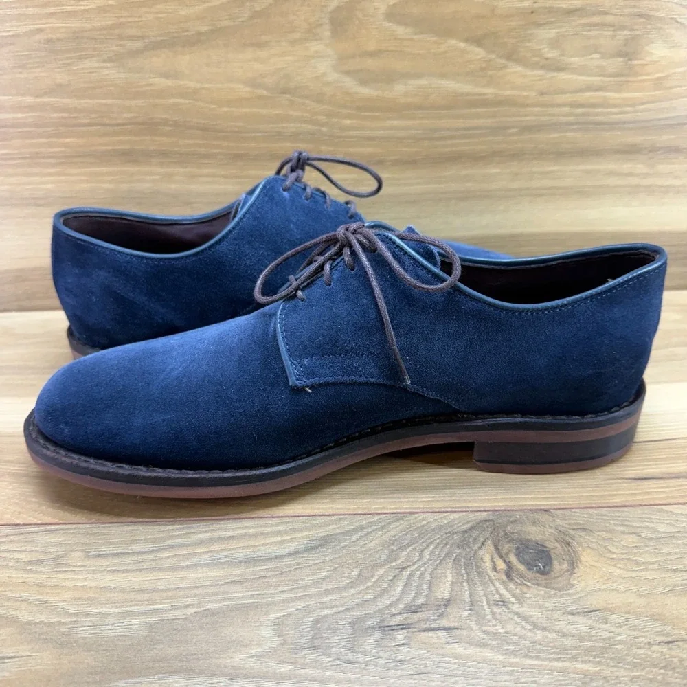 ALLEN EDMONDS Nomad Blue Suede Oxfords 8 D Feather Welt Business Casual